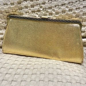 Vtg 80s Metallic Gold Clutch Hidden Chain Evening Bag Vintage